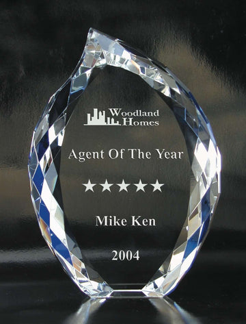 eternal flame crystal award customizable with texts and logos, great for corporate events and parties, real estate broker gifts